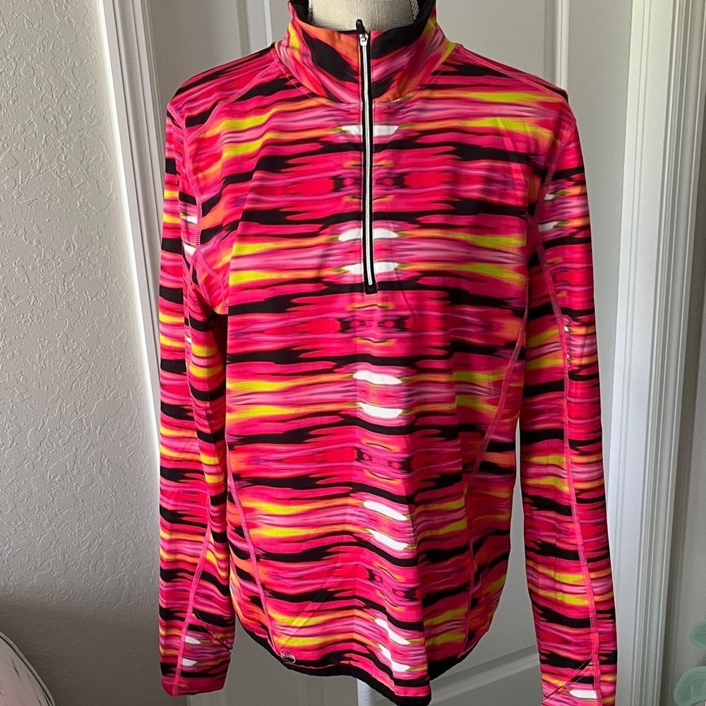 Ralph Lauren Pink and Black Activewear Top 1/4 Zip Thumbholes SZ XL - Picture 3 of 8